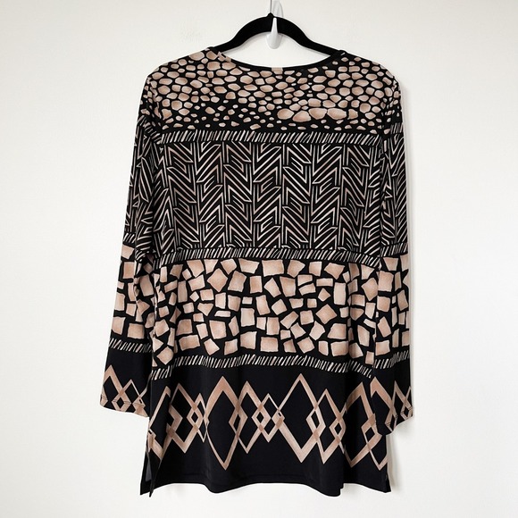Susan Graver Liquid Knit Tunic Top Multi Print Geometric Womens Medium Office - Picture 4 of 9